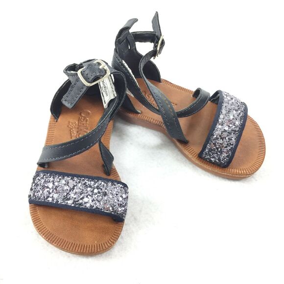 Oshkosh B’Gosh Pearly Sandals Little Kid Size 5 Toddler Black Glitter Slides - Picture 1 of 10